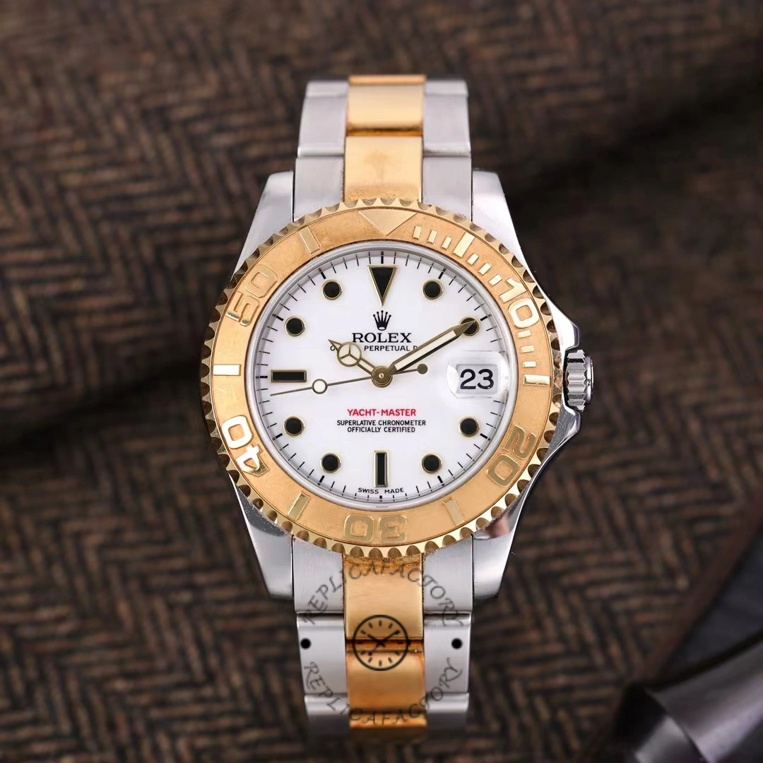 Rolex Yacht-Master 168623 Steel Yellow Gold White Dial 35MM Unisex Replica Watch - QualitySwissReplica