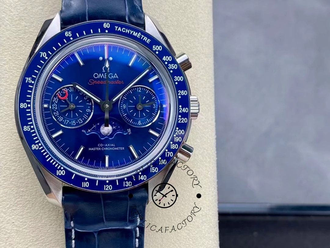 Omega Speedmaster Moonphase Blue Dial 304.33.44.52.03.001 44.25mm 1:1 Clone Watch - QualitySwissReplica