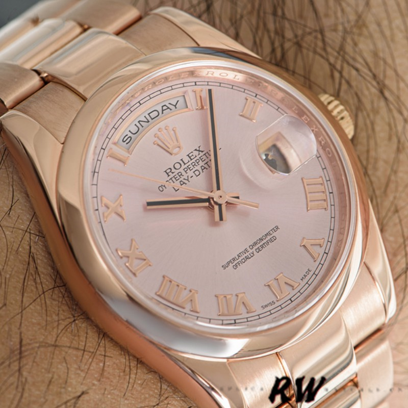 Rolex Day-Date 118205 Rose Gold Pink dial 36mm Unisex Replica Watch - QualitySwissReplica