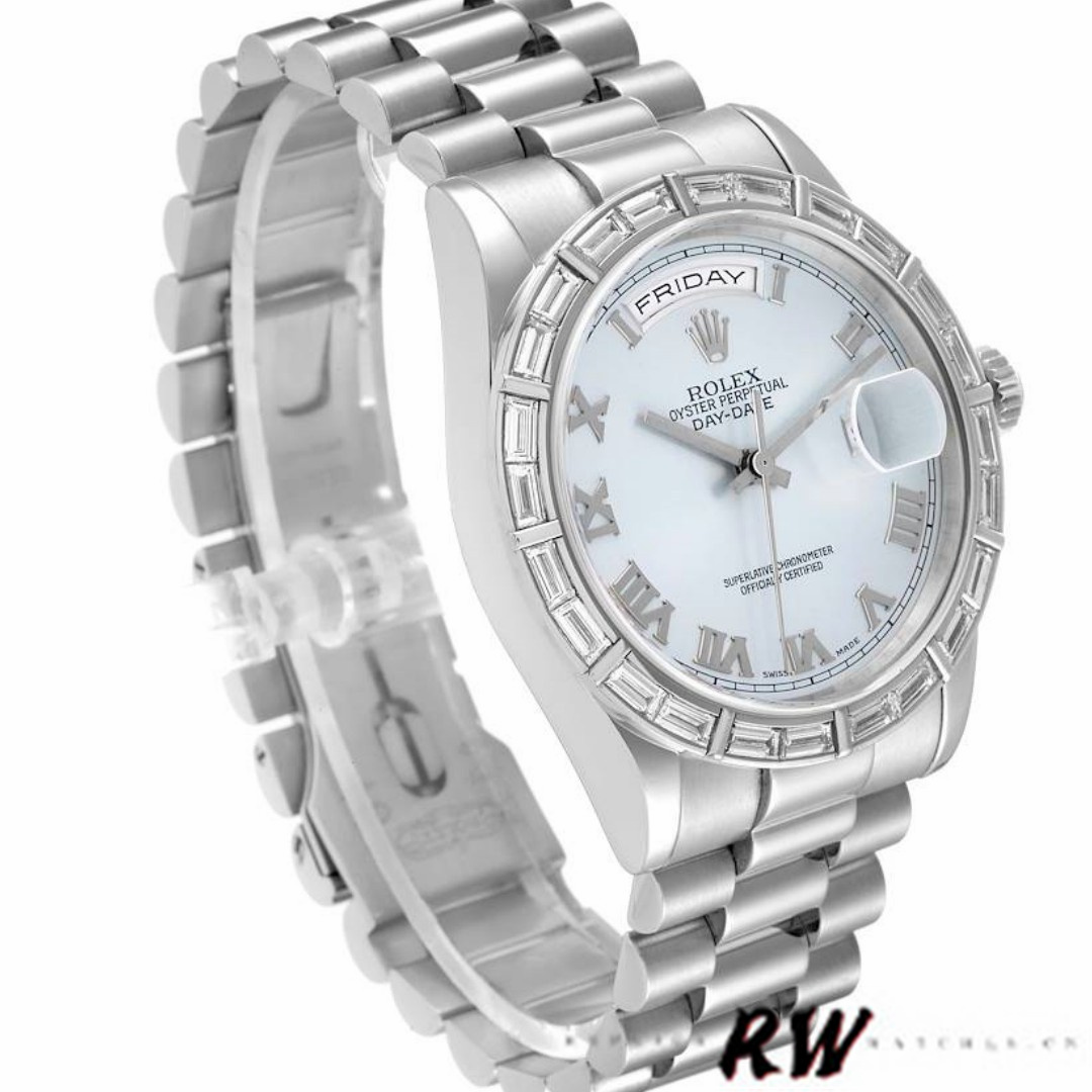Rolex Day-Date 118366 Ice Blue Dial Diamond Bezel 36mm Unisex Replica Watch - QualitySwissReplica
