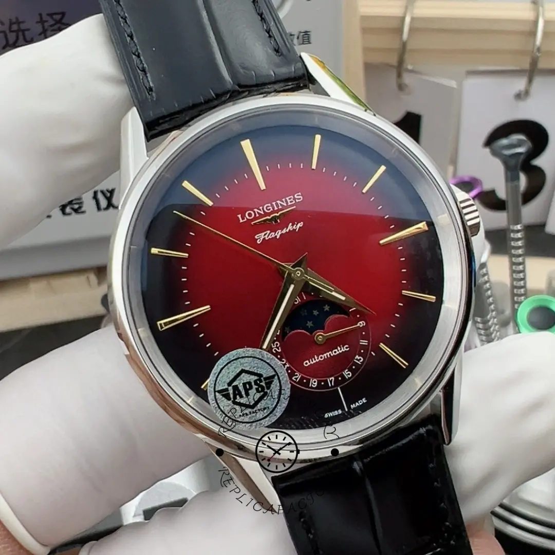 Longines Flagship Heritage 38.5mm 1:1 Clone L4.815.4.09.2 Red Dial Leather Strap - QualitySwissReplica