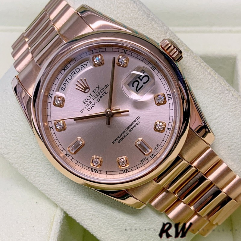 Rolex Day-Date 118205 Pink Diamond Dial 36mm Unisex Replica Watch - QualitySwissReplica