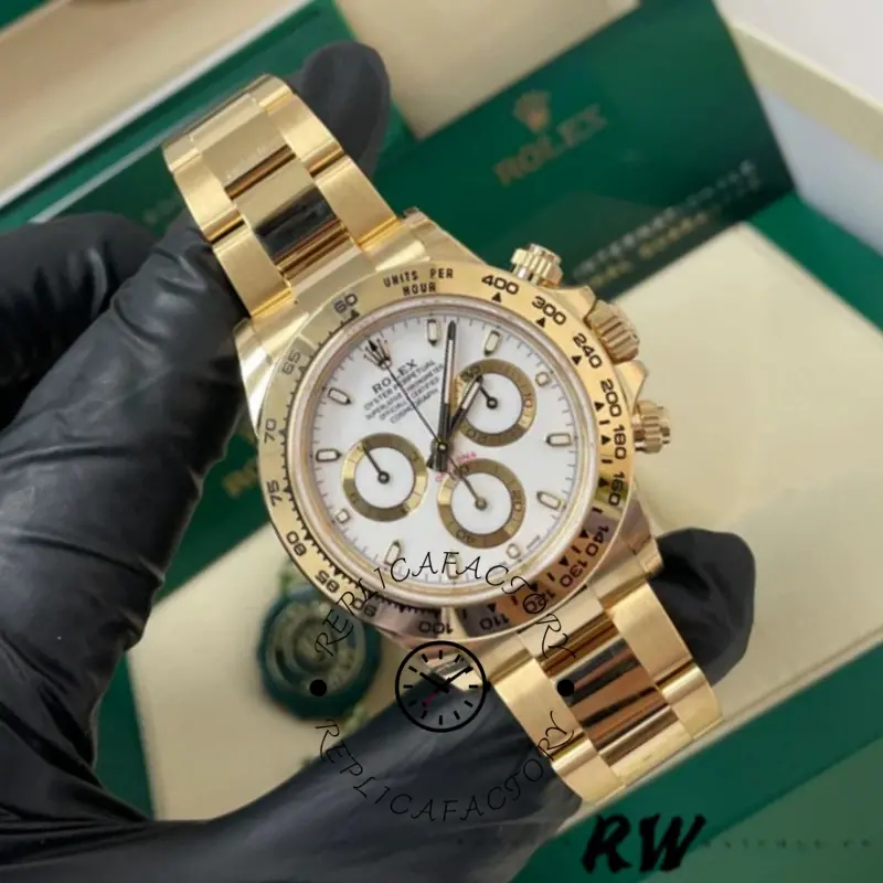 Rolex Daytona 116508 Yellow Gold White Index Dial 40MM Mens Replica Watch - QualitySwissReplica