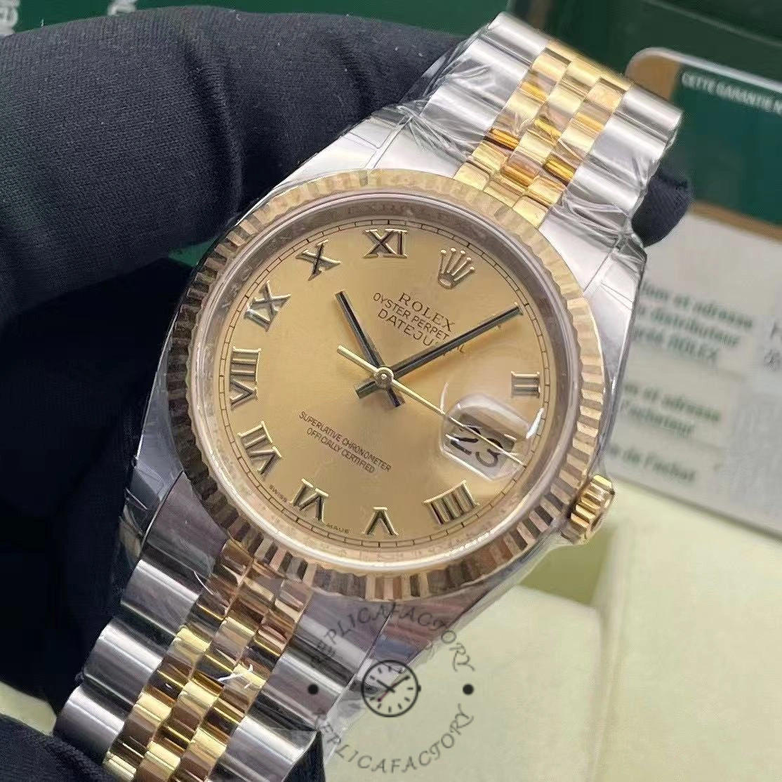 Rolex Datejust 116233 0147 Rolesor Yellow Champagne Roman Dial 36mm Clone Watch - QualitySwissReplica