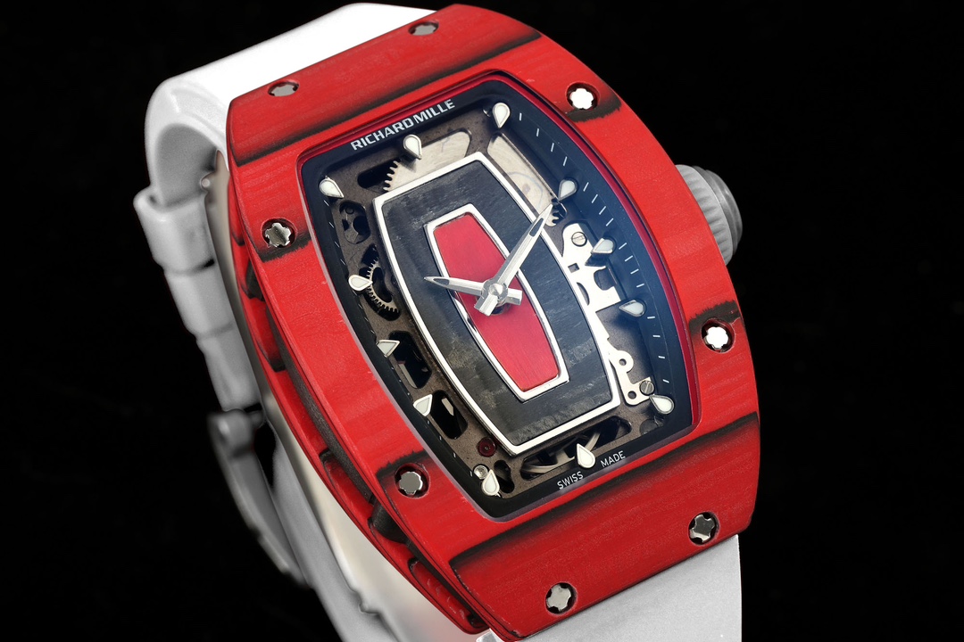 Richard Mille RM07-01 Racing Red Carbon White Rubber Strap 46mm Ladies Watch - QualitySwissReplica