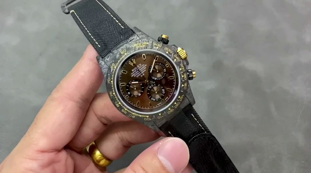 Rolex Daytona 40mm DIW Carbon Case Chocolate Dial Nylon Strap Mens Watch - QualitySwissReplica