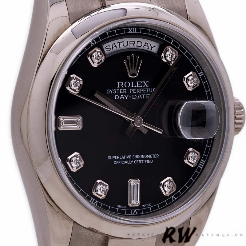 Rolex Day-Date 118209 Black dial white gold 36mm Unisex Replica Watch - QualitySwissReplica