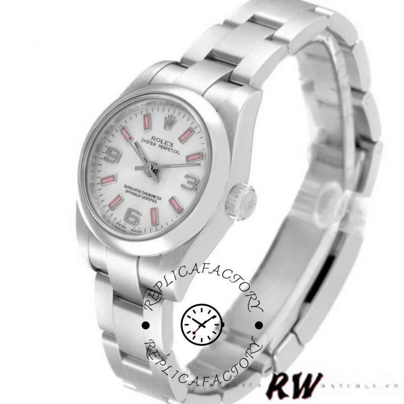 Rolex Oyster Perpetual 176200 Silver Dial Pink Luminous Markers 26MM Lady Replica Watch - QualitySwissReplica