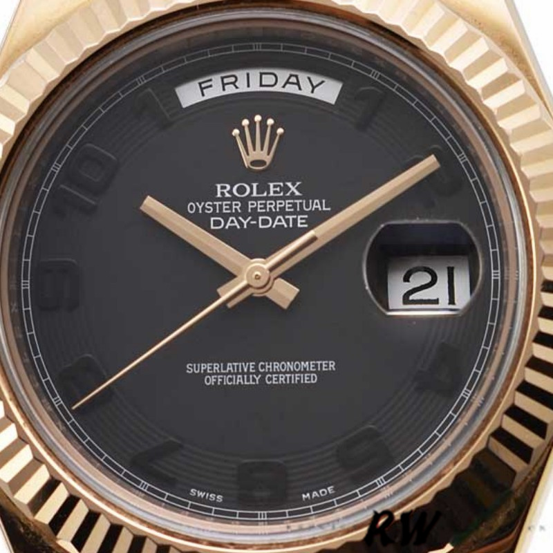 Rolex Day-Date 218235 Black Concentric Arabic Dial Rose Gold 41MM Mens Replica Watch - QualitySwissReplica