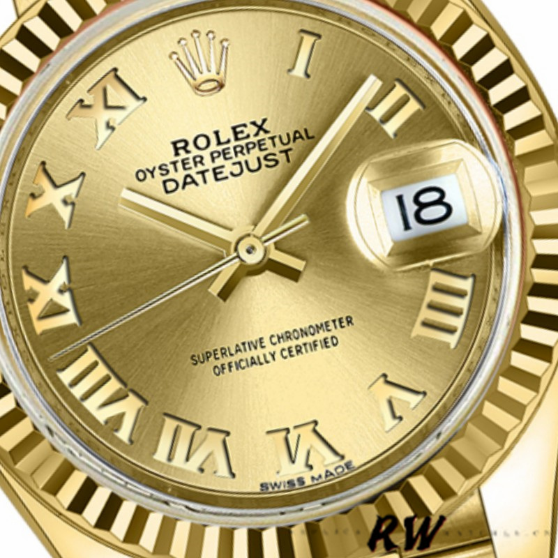 Rolex Datejust 279178 Champagne Roman Dial Yellow Gold 28mm Lady Replica Watch - QualitySwissReplica