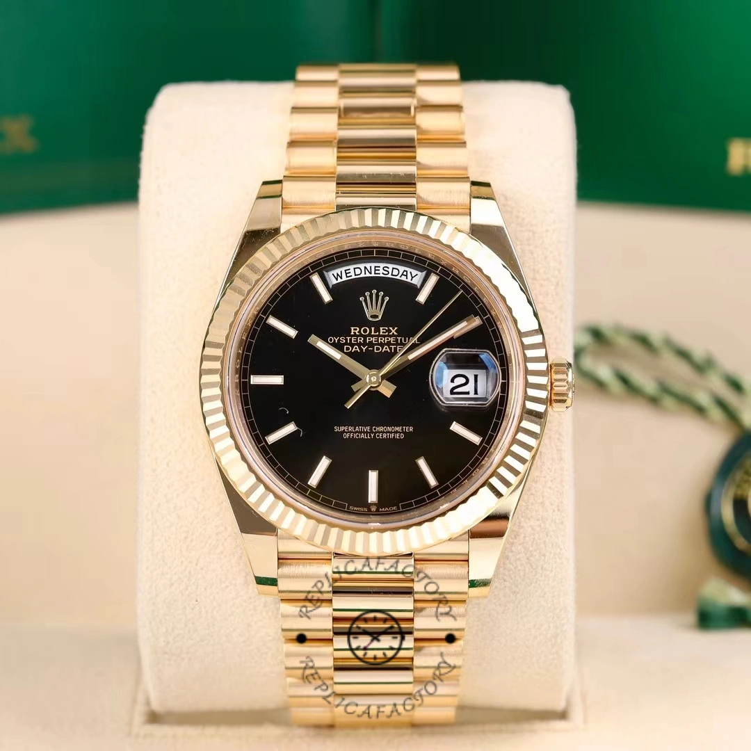 Rolex Day Date 40mm Yellow Gold President Black Dial m228238 0067 - QualitySwissReplica