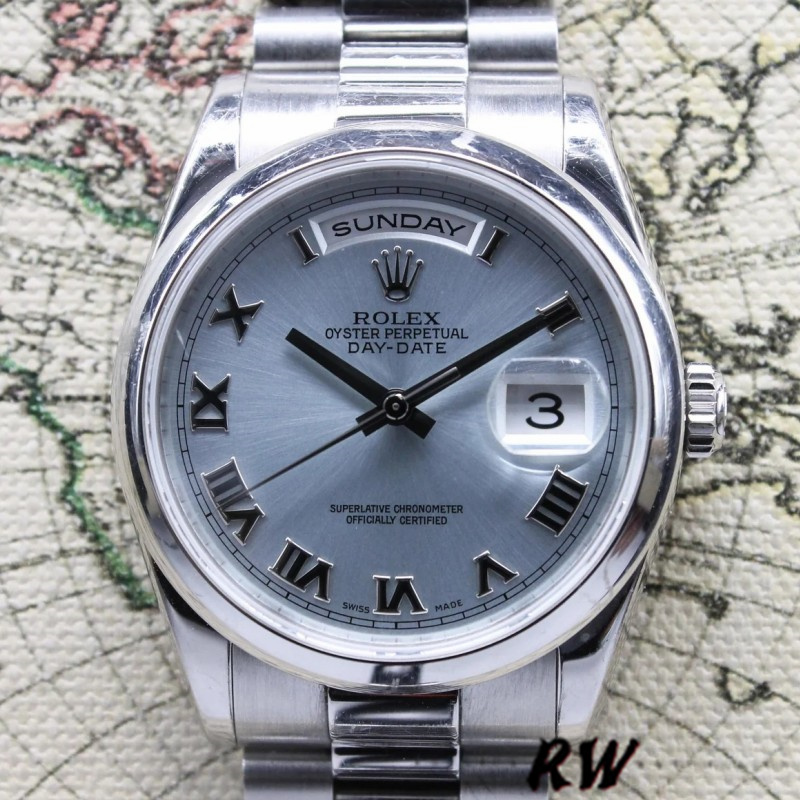 Rolex Day Date 118206 Platinum Ice Blue dial 36mm Unisex Replica Watch - QualitySwissReplica