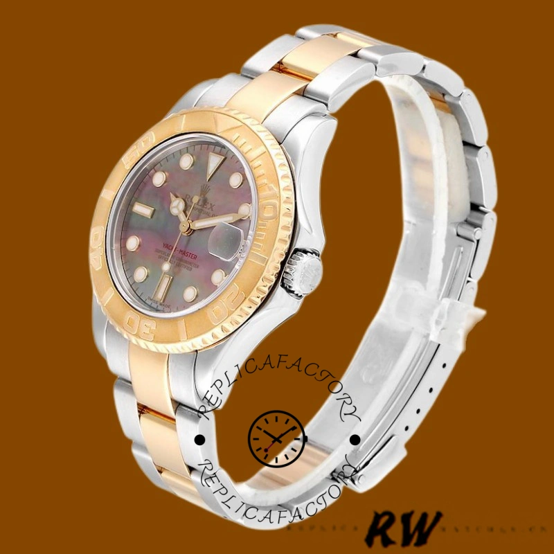 Rolex Yacht-Master 168623 Steel Yellow Gold Black MOP Dial 35MM Unisex Replica Watch - QualitySwissReplica