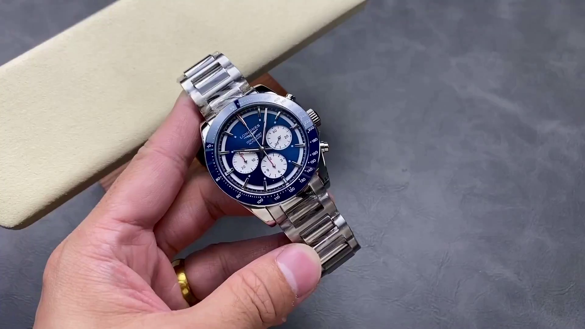 Longines L3.835.4.91.2 Conquest Replica 42 Blue Chronograph Automatic Steel - QualitySwissReplica