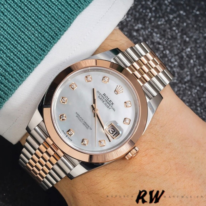 Rolex Datejust 126301 Rose Gold Sundust Diamonds Dial 41MM Mens Replica Watch - QualitySwissReplica
