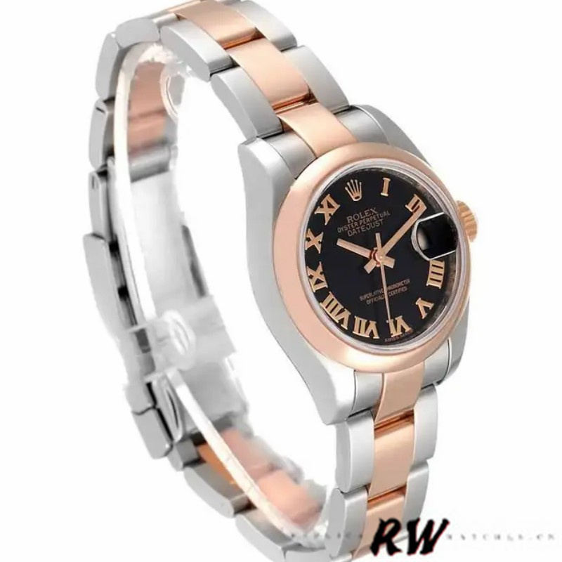 Rolex Datejust 179161 Stainless Steel and Everose Gold Black Roman Dial 26MM Lady Replica Watch - QualitySwissReplica