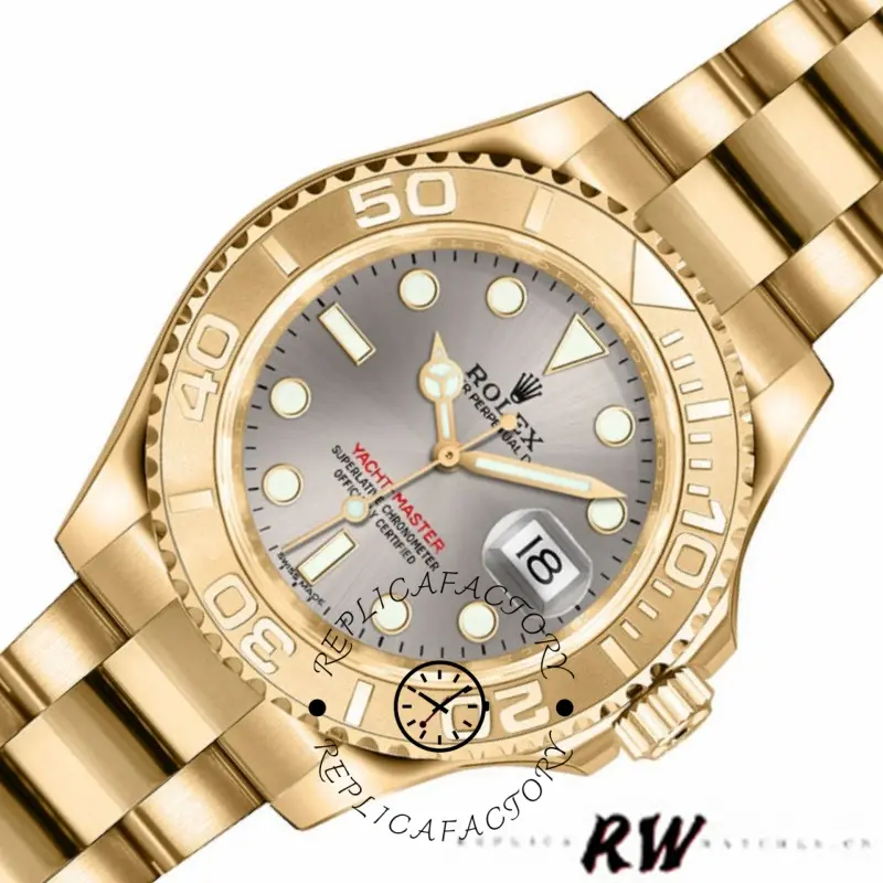 Rolex Yacht-Master 169628 Yellow Gold Grey Dial 29MM Lady Replica Watch - QualitySwissReplica