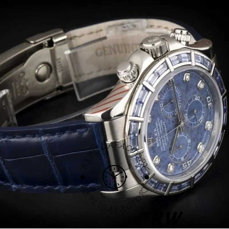 Rolex Daytona 116589BR Sodalite Dial Baguette Diamond Bezel 40mm Mens Replica Watch - QualitySwissReplica