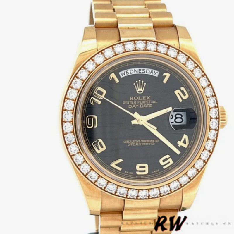 Rolex Day-Date 218348 Wave Black Dial 41MM Mens Replica Watch - QualitySwissReplica