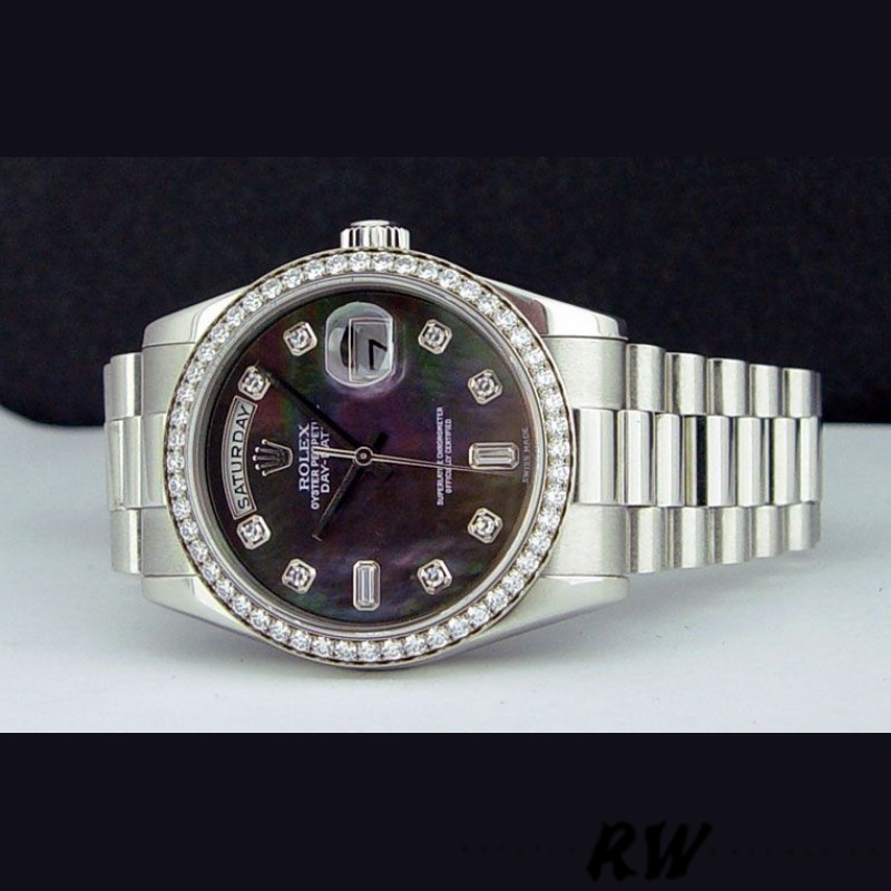 Rolex Day Date 118346 Black MOP Dial Platinum 36mm Unisex Replica Watch - QualitySwissReplica