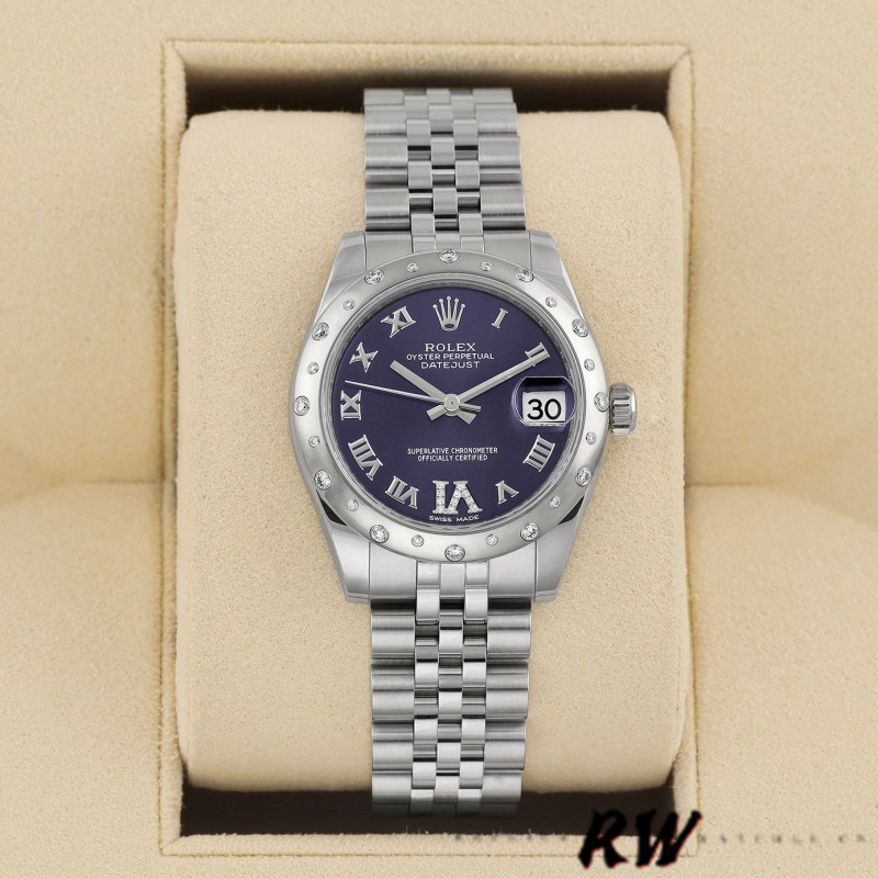 Rolex Datejust 178344 Purple Dial VI Diamonds 31MM Lady Replica Watch - QualitySwissReplica