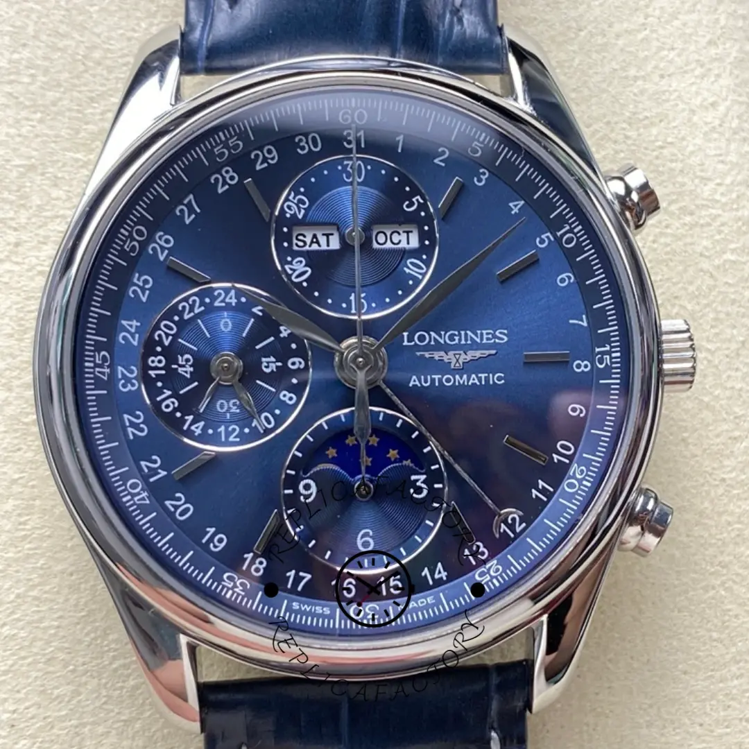 Longines Master Collection 42 Chronograph L2.673.4.92.0 1:1 Clone Blue Strap - QualitySwissReplica