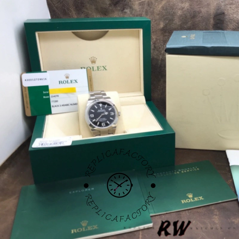 Rolex Explorer 214270 Black Luminous Dial Stainless Steel 39MM Mens Replica Watch - QualitySwissReplica