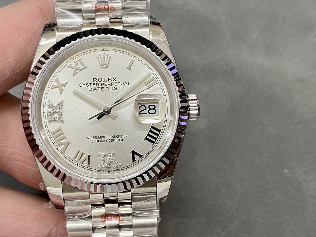 Rolex Datejust 126234 0029 Silver Diamond Roman Dial 36MM Women's Watch - QualitySwissReplica