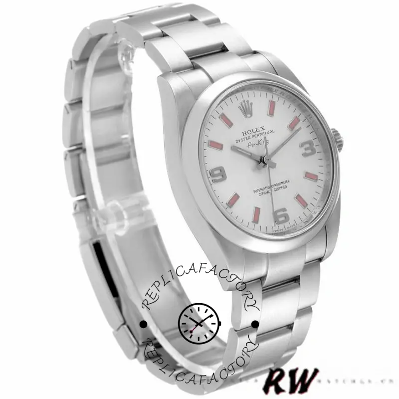 Rolex Oyster Perpetual Air-King 114200 Silver Dial Pink Baton 34mm Unisex replica watch - QualitySwissReplica