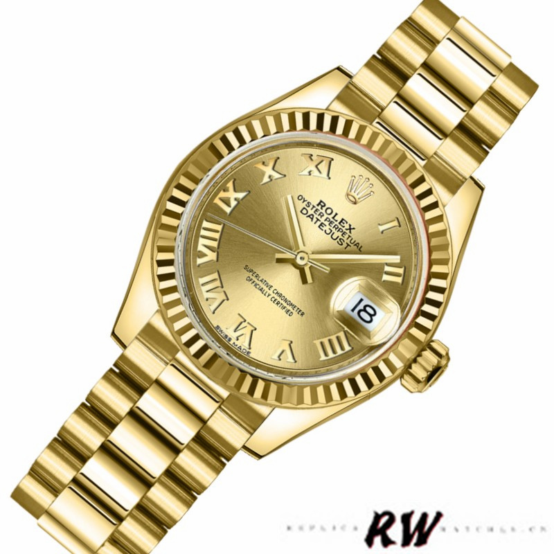 Rolex Datejust 279178 Champagne Roman Dial Fluted Bezel 28mm Lady Replica Watch - QualitySwissReplica