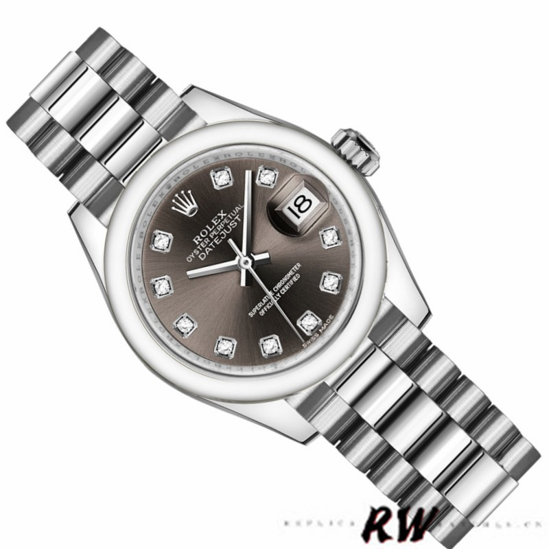 Rolex Datejust 279166 Dark Grey Diamond Dial Domed Bezel 28mm Lady Replica Watch - QualitySwissReplica