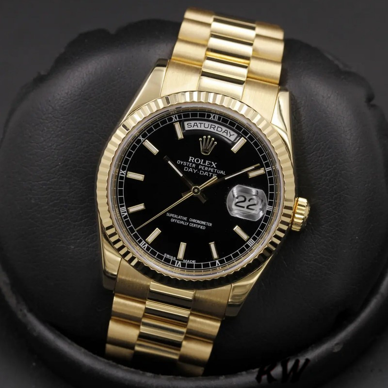 Rolex Day Date 118238 Black Dial Stainless Steel 36mm Mens Replica Watch - QualitySwissReplica