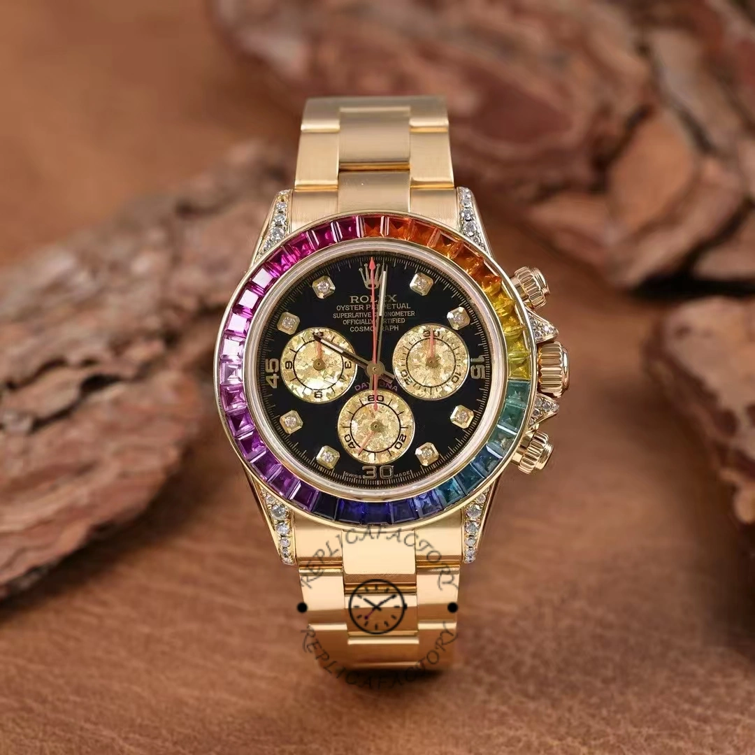 Rolex Daytona 116598 Yellow Gold Black Diamond Dial 40MM Mens Replica Watch - QualitySwissReplica