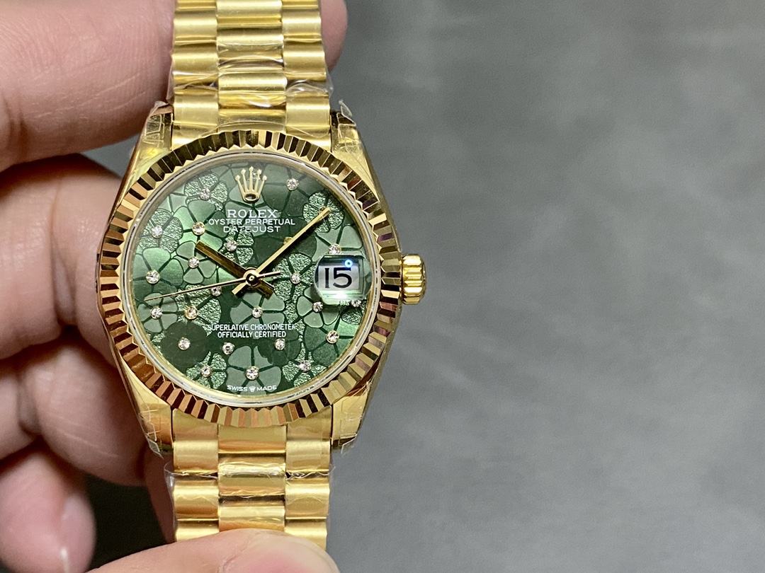 Rolex Datejust 31mm Yellow Gold 278278 Olive Green Floral President m278278 0046 - QualitySwissReplica