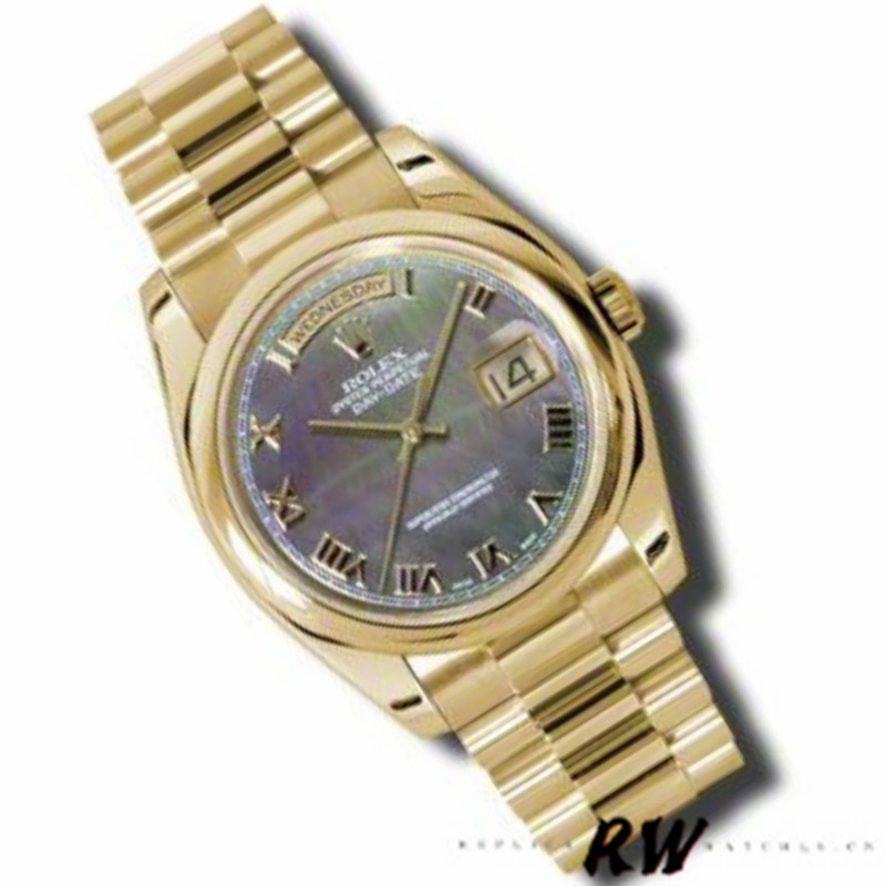 Rolex Day-Date 118238 Dark Mother Of Pearl Dial Yellow Gold 36mm Unisex Replica Watch - QualitySwissReplica