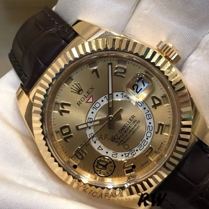 Rolex Sky-Dweller 326138 Champagne Arabic Dial Yellow Gold 42MM Mens Replica Watch - QualitySwissReplica