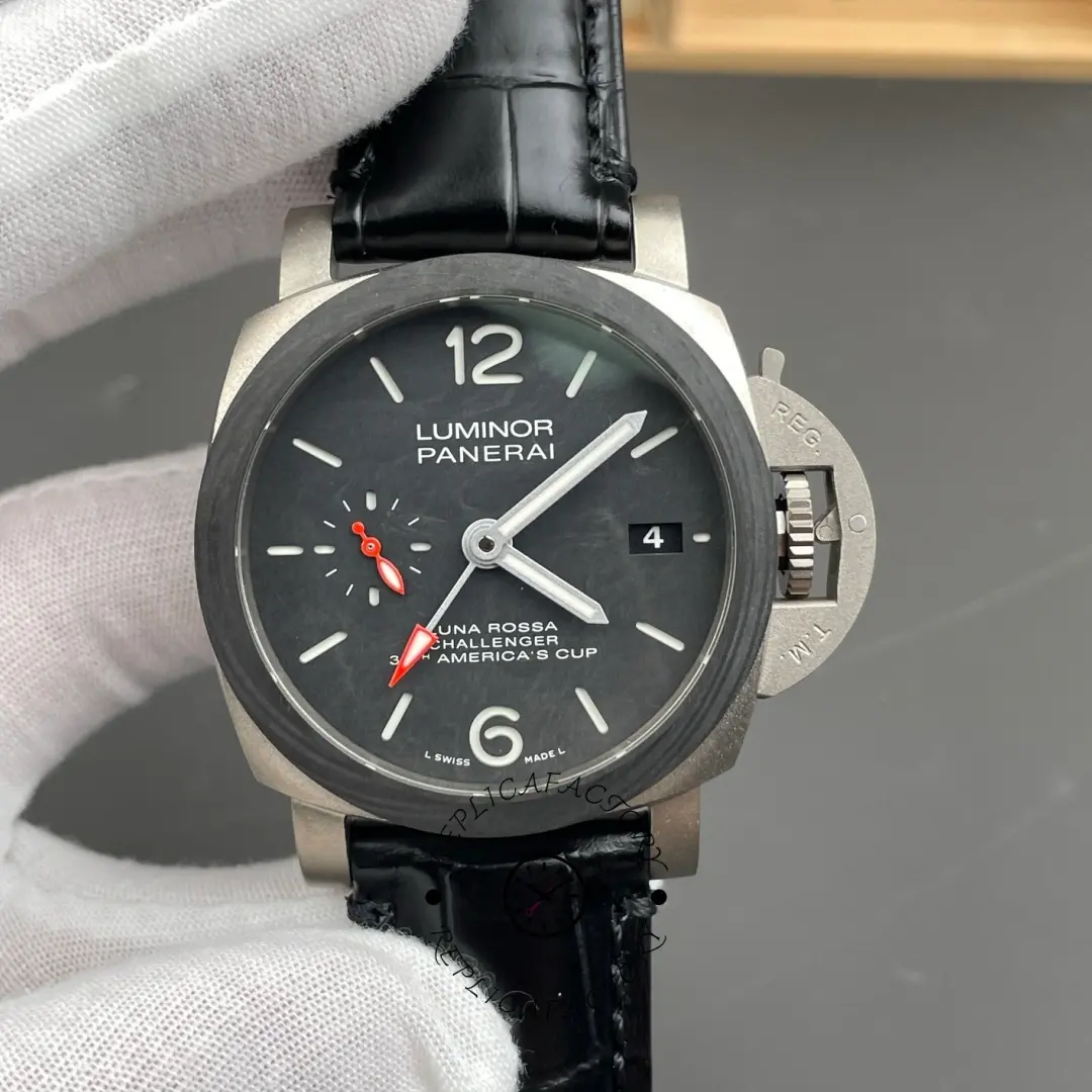 Panerai Luminor Marina 1950 PAM01096 Luna Rossa GMT Replica Titanium 42 Black Dial - QualitySwissReplica