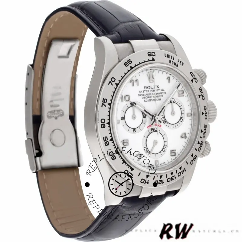 Rolex Daytona 116519 White Dial Black Leather strap 40mm Mens Replica Watch - QualitySwissReplica