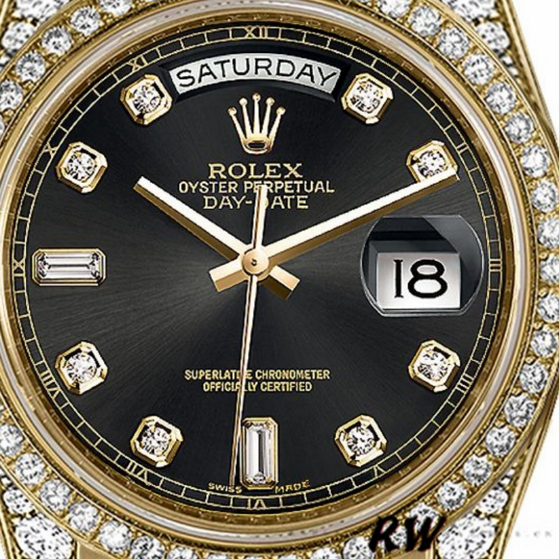 Rolex Day-Date 118388 yellow gold Black Diamond Dial 36mm Unisex Replica Watch - QualitySwissReplica