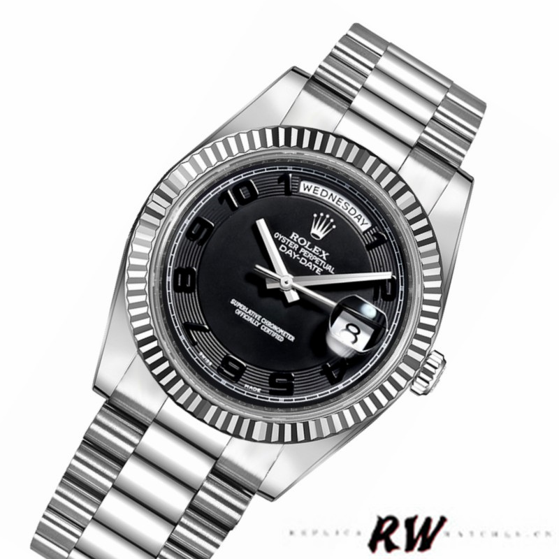 Rolex Day-Date 218239 Concentric Circle Black Dial White Gold 41MM Mens Replica Watch - QualitySwissReplica