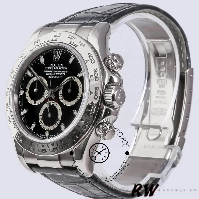 Rolex Daytona 116519 White Gold Black Dial 40mm Mens Replica Watch - QualitySwissReplica