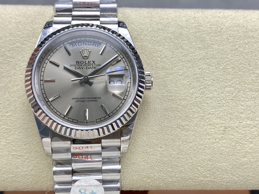 Rolex Day-Date 128239 0005 White Gold Silver Index Dial 36MM Unisex Replica Watch - QualitySwissReplica