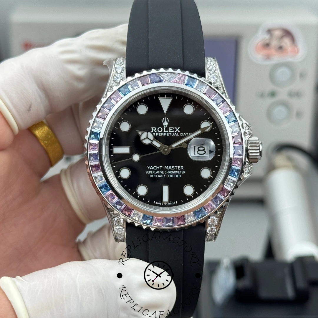 Rolex Yacht Master 40 Gem Set 126679SABR 0002 Black Dial Watch - QualitySwissReplica