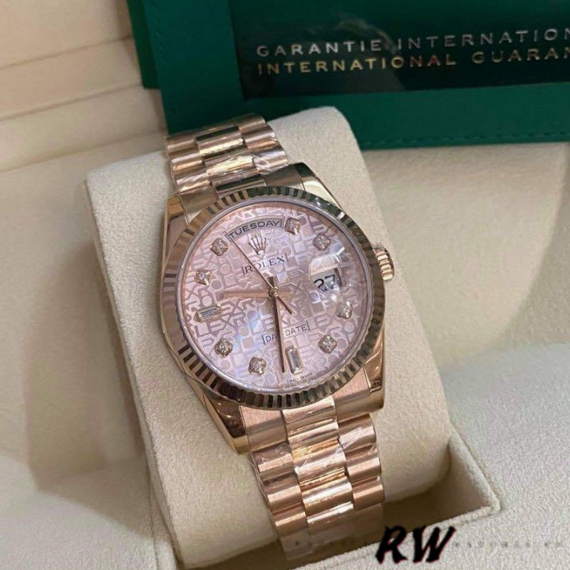 Rolex Day-Date 118235 Everose Gold Pink Jubilee dial 36mm Lady Replica Watch - QualitySwissReplica