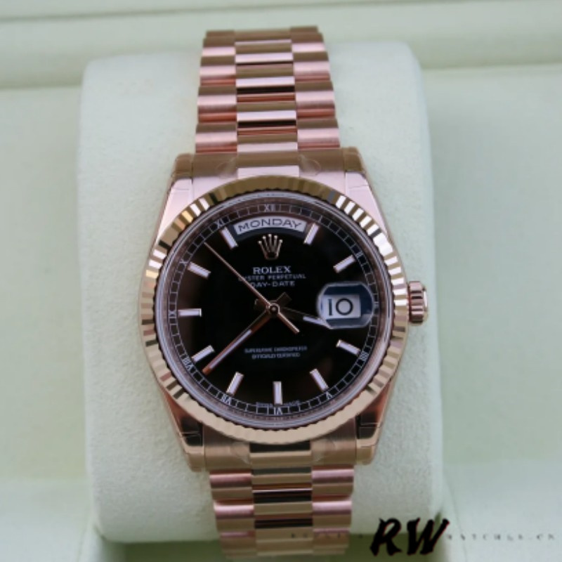 Rolex Day-Date 118235 Black Dial Rose Gold 36mm Unisex Replica Watch - QualitySwissReplica