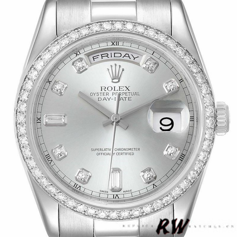 Rolex Day Date 118346 Silver Dial Diamond 36mm Unisex Replica Watch - QualitySwissReplica