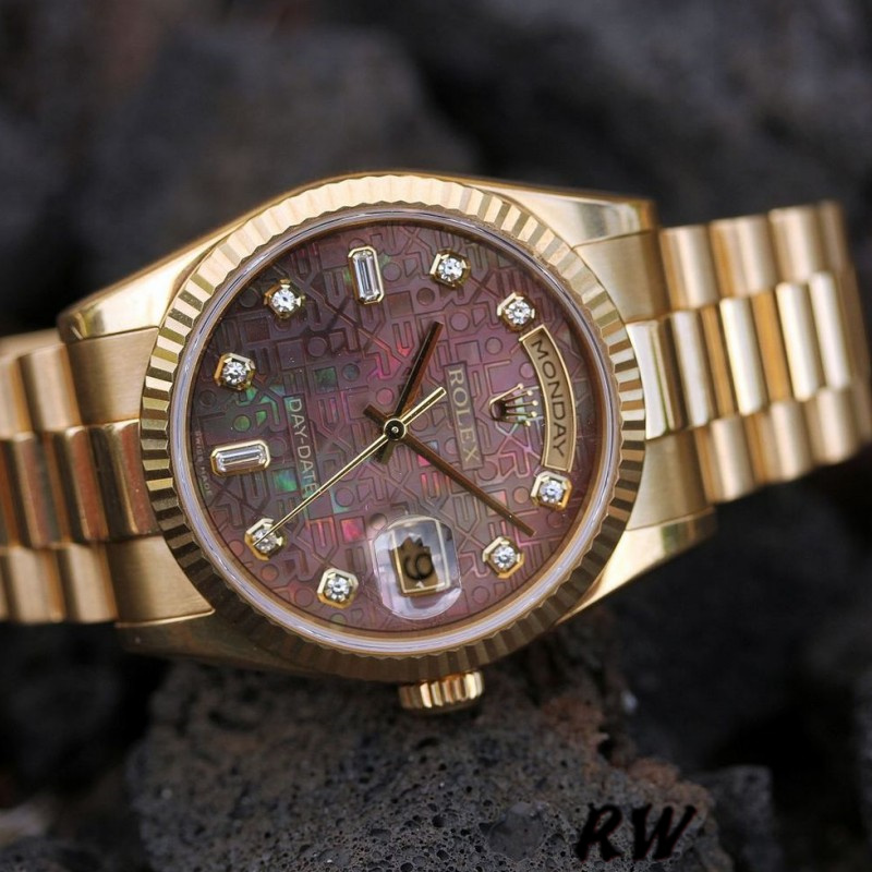 Rolex Day-Date 118238 Black Mother of Pearl Diamond Dial 36mm Unisex Replica Watch - QualitySwissReplica