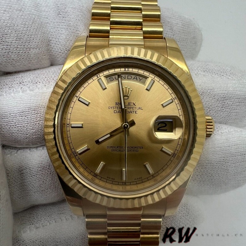 Rolex Day-Date 218238 Champagne Index Dial Yellow Gold 41MM Mens Replica Watch - QualitySwissReplica