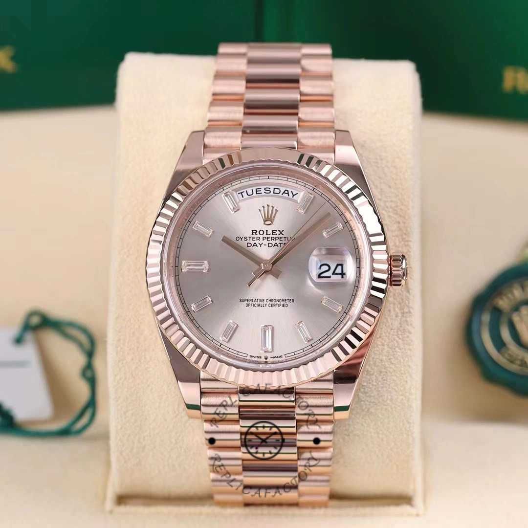 Rolex Day-Date 228235 Sundust Index Dial Fluted Bezel 40mm Mens Replica Watch - QualitySwissReplica