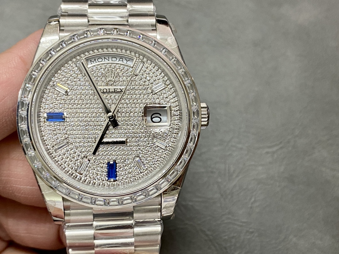 Rolex Day Date Platinum Diamond Paved Dial With Sapphires Diamond Bezel m228396tbr 0021 40mm - QualitySwissReplica
